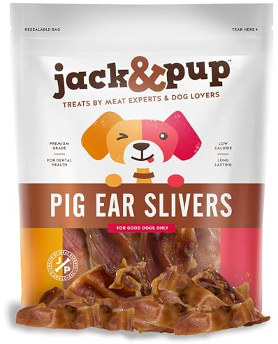 Jack & Pup Pig Ears Slivers (1lb) - Premium Natural Dog Chews, Pork Pig Ears, Healthy Dog Treats, Odor Free, Excellent Rawhide Alternative