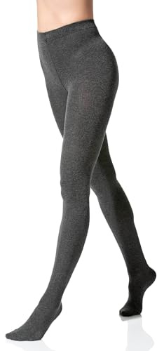 Yenita Collants chauds en coton pour femme, collants tricotés, couleurs unies, gris, 48-50
