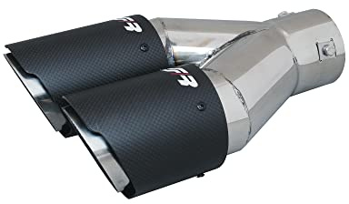 Simoni Racing Auspuffblende Doppel Rund/Schräg (Rechts) Matt-Karbon+Edelstahl - Ø92xL305mm - Anschluß 40-76mm