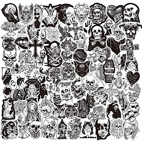 EUFFO Schwarz Weiss Sticker Set 100 Stück Graffiti Totenkopf Gotisch Aufkleber Decals Vintage Wasserfeste Vinyl Punk Sticker für Laptop Fahrrad Motorrad Skateboard Koffer Helm Auto Stickerbomb