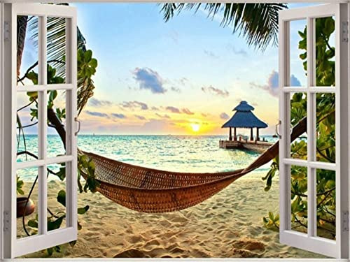 5D Diamond Painting Set Fenster Freizeit 50x80cm DIY 5D Diamant Painting Kits Full Drill Diamant Malerei Kristall Strass Kreuzstich Handwerk, Geschenk für Erwachsene Kinder, für Home Wand Decor