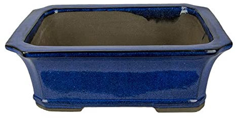 Rechteckige Bonsaischale aus blau glasiertem Steinzeug 23,5x18,5x8,5 cm - 2830b