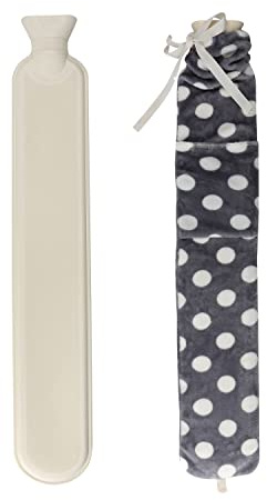 Marco Paul Extra Long Hot Water Bottle With Spotted Cover - 2 Litre Fleece Hot Water Bottle Cover Neck Warmer Hand Warmer Heating Pad - Long Neck And Shoulder Hotwater Bottles