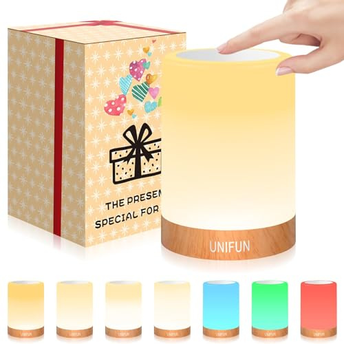 UNIFUN Touch Control Table Lamp, Smart Dimmable Bedside Lamp with RGB Color Changing & Warm White Light, Ambient Lighting for Bedroom Living Room, Holiday Gift, Taller Design