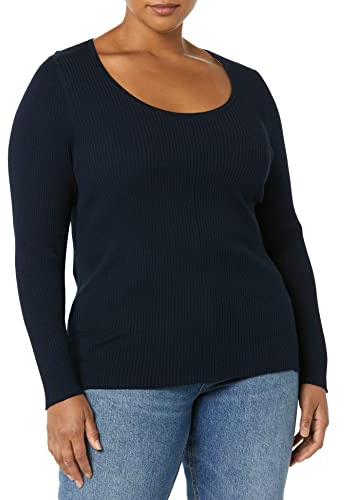 Amazon Essentials dam finmätare stretch rund hals långärmad tröja (finns i plusstorlek) (tidigare daglig ritual), marinblå, 1x