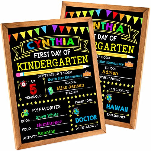 First Day of School Sign - First Day of School Board - 14 X 11 Inch Double-Sided, First & Last Day of School Chalkboard with Frame for Kid, Back to School Supplies for Preschool Kindergarten 1st Grade