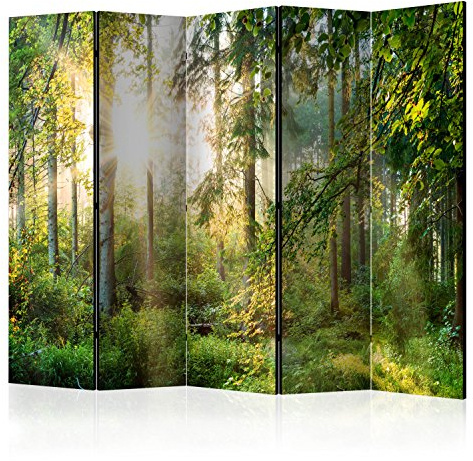 murando - Paravent Raumteiler Wald, 225x172 cm, 5-teilig, Wohnzimmer, Büro | Mobiler Sichtschutz, sofort einsatzbereit, Holzrahmen, ideal fürs Wohnzimmer oder Büro, geruchsneutral, lichtbeständig