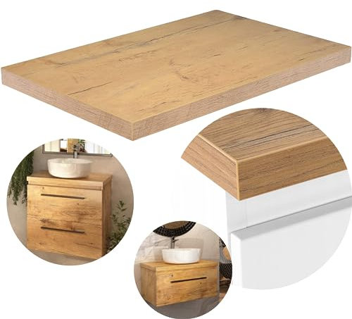 paplinskimoebel Girona Waschtischplatte für Aufsatzbecken Waschbecken, 60 x 40 x 3,6 cm Lancelot-Eiche, Arbeitsplatte für das Badezimmer, Arbeitsplatte für Aufsatzwaschtische