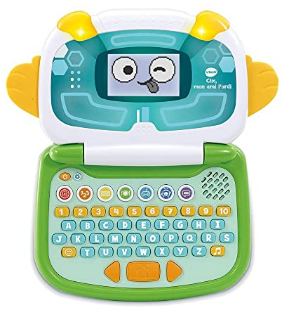 VTech - Clic, Mon Ami l'Ordi Bleu et Vert, Ordinateur Portable Enfant avec Écran Rétroéclairé et Animé, 9 Jeux Éducatifs, Jouet Interactif, Cadeau Enfant de 3 Ans à 6 Ans - Contenu en Français