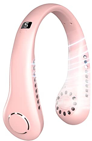 LUXTE 360° Bladeless Portable Neck Fan - 3 Speed Hands Free Personal Wearable Device With Monitor for Home Office Travel Sports Outdoor (Pink)
