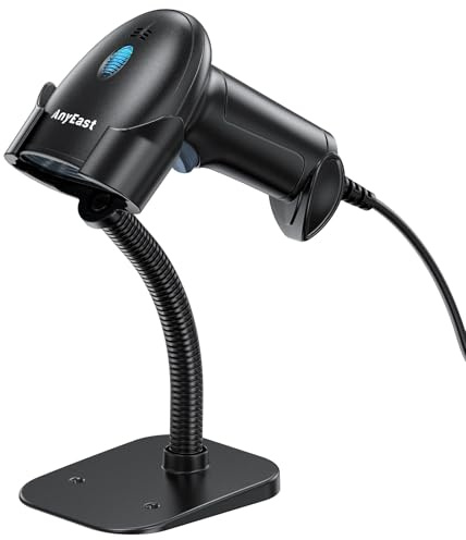Barcode Scanner with Stand, USB Wired Inventory 2D 1D QR Code Scanner for Computer POS MAC with Automatic Screen Scanning, Handheld CMOS Image Bar Code Reader for Warehouse Library Supermarket