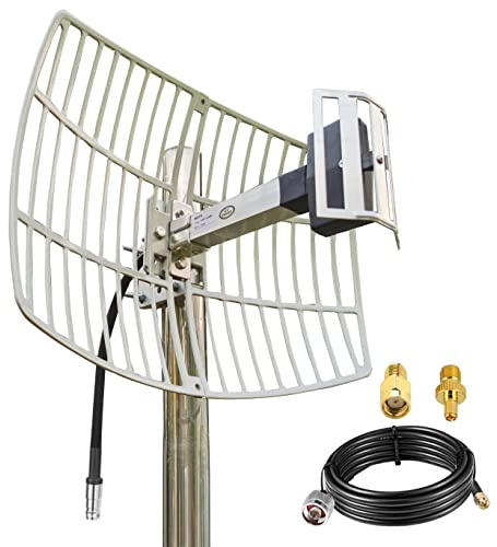 GAINFI Antenne WiFi Outdoor 2.4GHz Parabolique + Câble 10m - Extendeur de Portée WiFi - Compatible Routeur/Caméra/Point d'accès - Gain 15dBi