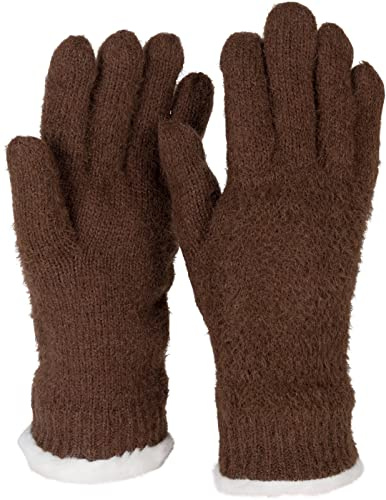 styleBREAKER Damen Strick Handschuhe Reiskorn | Wärmendes Thermo-Fleece-Innenfutter, weicher Bund in Kunstfelloptik, elastisch für 16-21 cm Umfang (Gr. 6-8), nahtlos.
