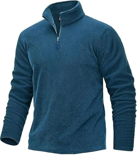 TACVASEN Mens Pullover Jumper Fleece Shirts Long Sleeve Work Pullover Sweater 1/4 Zip Top Fleece Sweatshirts Dark Blue,XXL