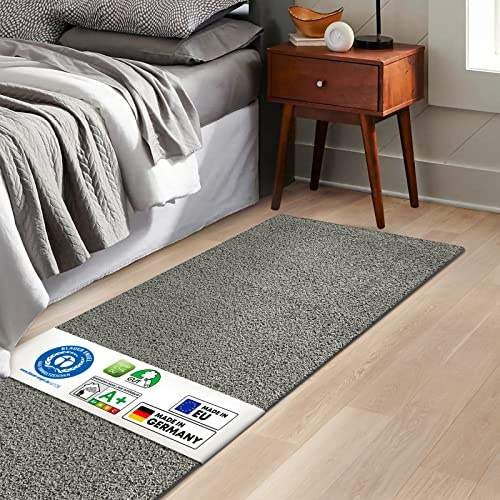 KARAT Tapis de Lit Barcelona - Shaggy Bordure de Lit Moelleux Pour Chambre à Coucher et Salon (80 x 120 cm, Gris)
