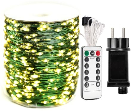 RESNICE 200m LED-Lichterkette Grüner Kupferdraht, 2000 LEDs Warmweiß, Wasserdicht Außen, Unsichtbar in Pflanzen, mit Fernbedienung & 8 Modi für Weihnachtsbaum, Terrasse, Garten