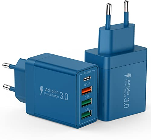 40W USB C Ladegerät, 2er-Pack 4 Port USB C+USB Adapter, SchnellLadegeräte für iPhone 17/16/15/14/13/12 Pro Max, XS/XR/X, Samsung Galaxy A53 5G/A52 5G, Google, Tablet, Ladegeräte Fast Charger