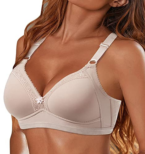 Women Fashion Bra Womens Rimless Underwear Push Up Large Cup Thin Cotton Rimless Bra Backless Bra for Women Women Underwear Beige
