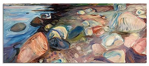 Pixxprint Glasbild Panorama, Wandbild aus Echtglas, Edvard Munch - Küste mit rotem Haus, 120x50 cm, inkl. Aufhängung und Abstandshalter