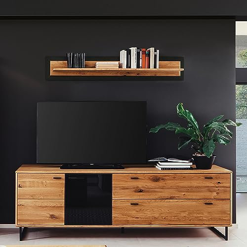 Lomadox Wohnwand Wohnzimmermöbel Set braun 2-teilig Wildeiche Teilmassiv | 1 TV-Lowboard, 1 Couchtisch