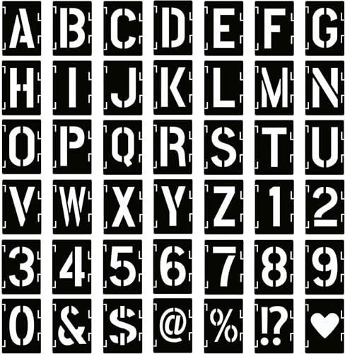 42 Stück Buchstaben Schablonen Set,5-15cm Wiederverwendbare Buchstaben Schablone Schablonen Vintage Buchstaben aus Kunststoff Alphabetschablone Bastelschablonen für Holzschilder Kuchen Malerei (5Zoll)