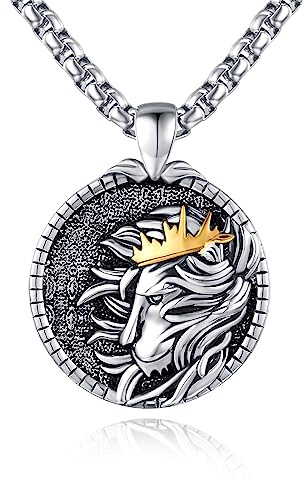 XIXLES Löwe Halskette 925 Sterling Silber 3D Löwenkopf Medaillen Anhänger Wikinger Tierschmuck Geschenke für Männer Frauen