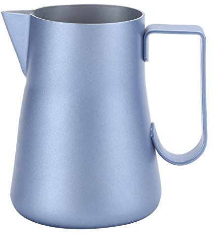 UPQRSG Milchaufschäumkrug, 350 Ml Dampfkrüge Aus Edelstahl, Ergonomisch Sparsamer Aufwand, Exquisiter Milchkännchenbecher mit Ausguss, Milch, Kaffee, Cappuccino, Latte Art Barista(350 ML-Blau)