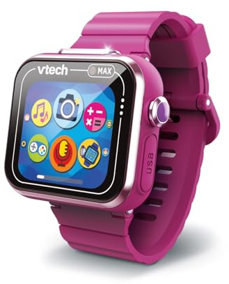 VTech - Kidizoom Smartwatch MAX Frambuesa | Reloj inteligente para niños, doble cámara de fotos, vídeos, juegos, pantalla táctil horizontal, Versión ESP