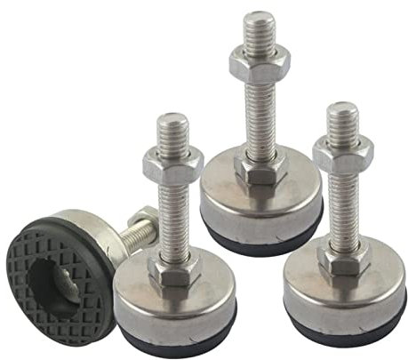 4 Stück M12 x 60 mm verstellbare Möbel-Nivellierfüße, Fußschalen aus Edelstahl mit Gewinde, Nylonbasis 60 mm Durchmesser, for Sofa, Schrank, Werkstätten, Büros