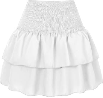 seiveini Jupe Femme Ete Courte Mini Jupes Plissée à Volants Superposés Taille Élastique B Blanc S