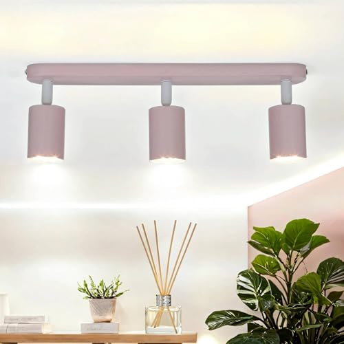 Licht-Erlebnisse Kinderzimmerleuchte Decke Rosa 52 cm lang schwenkbar Metall 3-flammig GU10 JASON Deckenlampe Kinder Deckenstrahler