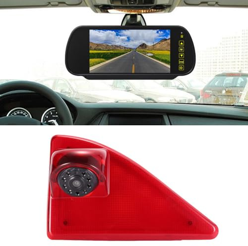 HD Bremsleuchte Rückfahrkamera mit Spiegel 7 Zoll Rückspiegel Monitor, Transporter wasserdichte Nachtsicht Rückfahrkamera Ersatz für Renault Master ab 2010/NV400 ab 2010/Opel Vauxhall Movano ab 2010