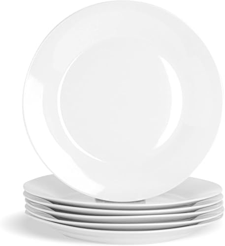 simpa 6PC Porcelain White Dinner Plate Tableware Set. 27cm Diameter Plates. Dishwasher & Microwave Safe.