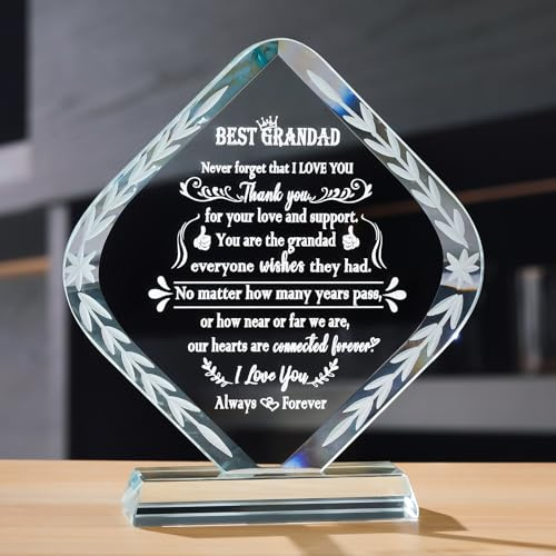 Movdyka Crystal Plaque Gifts for Grandad from Grandchildren on Father's Day | Glass I Love You Personalised Presents for Grandfather, Birthday Christmas Keepsakes for Him, Table Decor, Home Ornaments