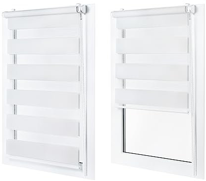 Doppelrollo ohne Bohren – Sichtschutz und Sonnenschutz, Klemmfix – Weiß, 60 cm breit (Stoffbreite) x 230 cm hoch (Fensterhöhe) – Duo Rollo für Fenster/Tür, lichtdurchlässig/verdunkelnd