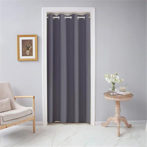 Odot Cortina de Puerta Color Sólido 1 Pieza, Cortinas Opacas Interiores Aislante Termica con Ojales, Moderno Pantalla per Salón Dormotorio Habitacion Ventanas (120x200cm,Gris Oscuro)