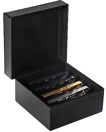 Jadeshay 4-teilige gravierte Krawattenklammern, Personalisierte Krawattenklammer, Geschenkbox, Silber, Gold, Marineblau, Schwarz, Herren, JEWELRY, Edelstahl, Männer