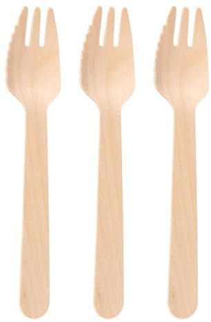 VEPATIM 100 Einweg Kuchengabeln mit Zacken aus Holz 13.5cm