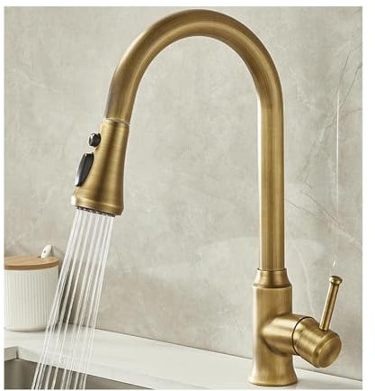 MJMLUCK DREI Modi, Küchenspülenarmaturen mit einem Griff aus Messing, Vintage-Küchenarmatur mit ausziehbarer Brause, Heiß- und Kaltwasserhahn für Küchenspüle (DREI Modi) (eine Farbe, DREI Modi)