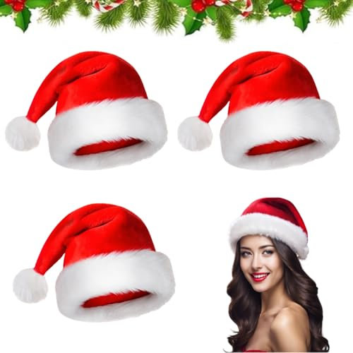 ZTBFHLZQ 3 Pcs Weihnachtsmützen Erwachsene, Nikolausmütze Erwachsene, Nikolausmützen für Erwachsene, Weihnachtsmütze, Nikolausmütze, Santa Mütze