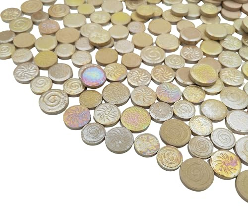 500 g gemischte 3 Größen runde Keramik-Mosaikfliesen, kreative handgefertigte Heimdekoration (Regenbogengelb)