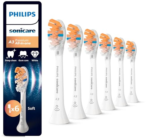 Philips Sonicare A3 Premium All-in-One, cabezales de cepillado de repuesto originales, blanco, paquete de 6, HX9096/87