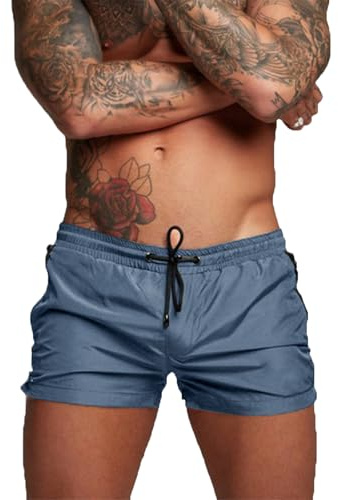 TMEOG Badbyxor Herr Badshorts Pool Kostymer Sportshorts Shorts Kort Hav Surf Män med Pocket och Dragsko, Grå blå, L