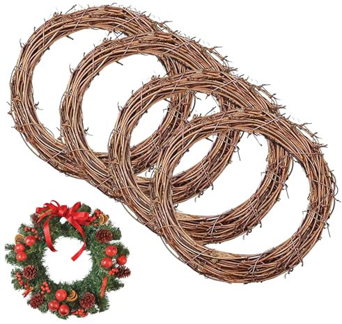 4pcs Natural Grapevine Wreaths 25cm, Vine Rattan Wreath, Decor Vine Branch Wreath for DIY Crafts Garden Home Front Door Wall Decor Wedding Party Decorations
