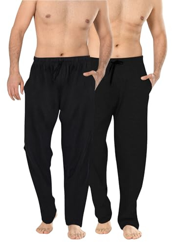 Långa loungebyxor för män nattkläder (tvåpack) pyjamasbyxor nattkläder, Svart/Svart, S