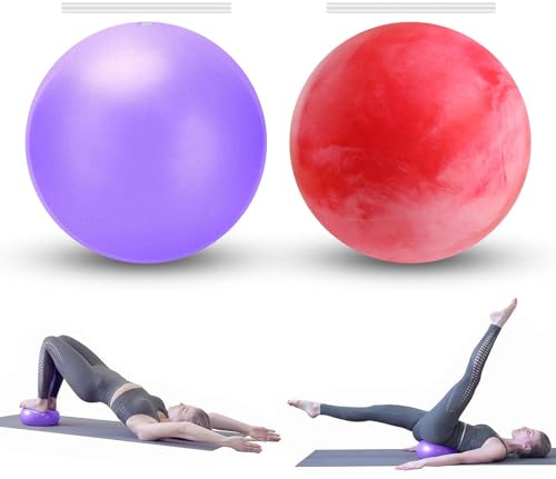 KATLKIU Mini mini balle de Pilates, boule souple de 20 cm avec paille gonflable, balle de yoga douce pour l'entraînement des abdominaux et des épaules équilibre (Violet+Rose nuage)