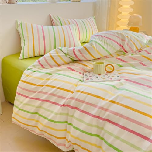 ZBOOM Set Biancheria da Letto per Bambini 135x200, Due Pezzi, Bianco, Multicolore, Strisce Arcobaleno, Biancheria da Letto Double-Face, Microfibra Spazzolata, Biancheria da Letto Morbida per Bambine