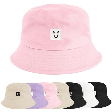 Xnova Fischerhut Bucket Hat Damen Herren Bunt, Druck Mütze Strand-Sonnenhut Anglerhut Sonnenschutz Baumwoll Sommerhut Fischerhüte Freizeithut Unisex Outdoor Hüte (Lachen-Rosa, 56-58cm)