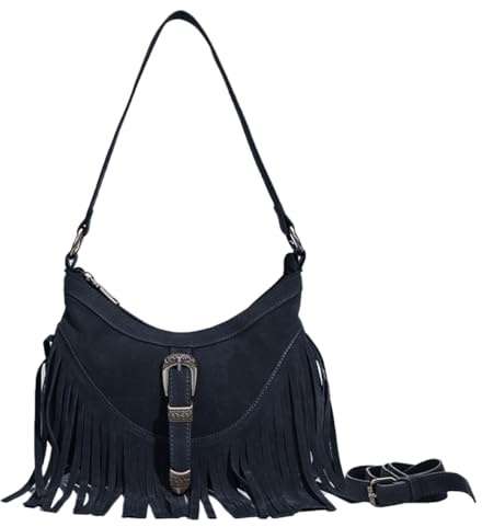 Sunwel Fashion Damen Western Kleine Fransen Unterarm-Geldbörse Schultertasche Veganes Wildleder Hippie Crossbody Tasche mit Quaste, Marineblau