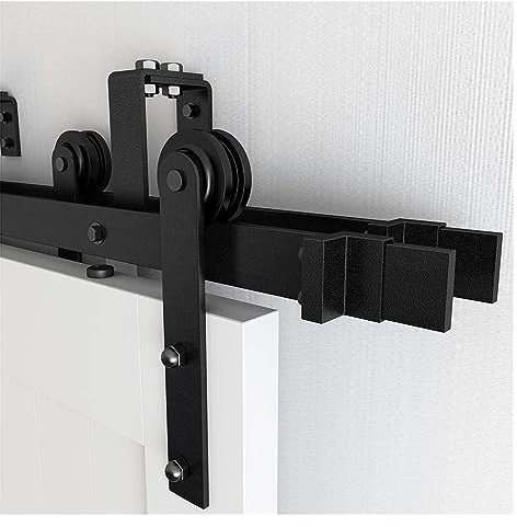 Bypass Sliding Door Kit 7.5FT (2285mm) Double Track Barn Door Hardware Top Mounted I Shape Roller Rail Fittings for Wooden Doors 1200-4870mm Adjustable System